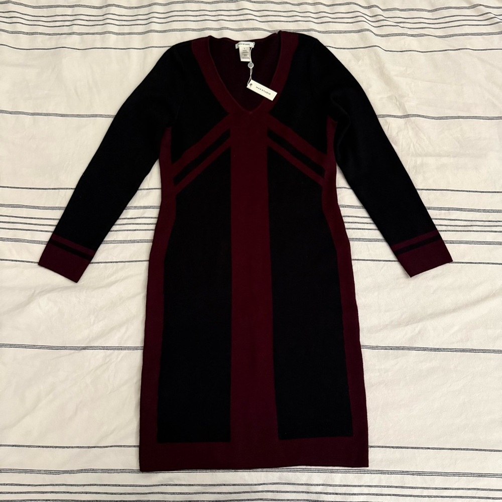 NWT Max Studio Black and Burgundy sweater midi dress
